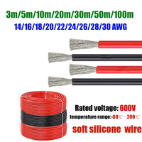 3m-100m Red Black Silicone Wire 14 16 18 20 22 24 26 28 30 AWG 12v Welding Electrical Wire for Car Battery LED Light Electronics