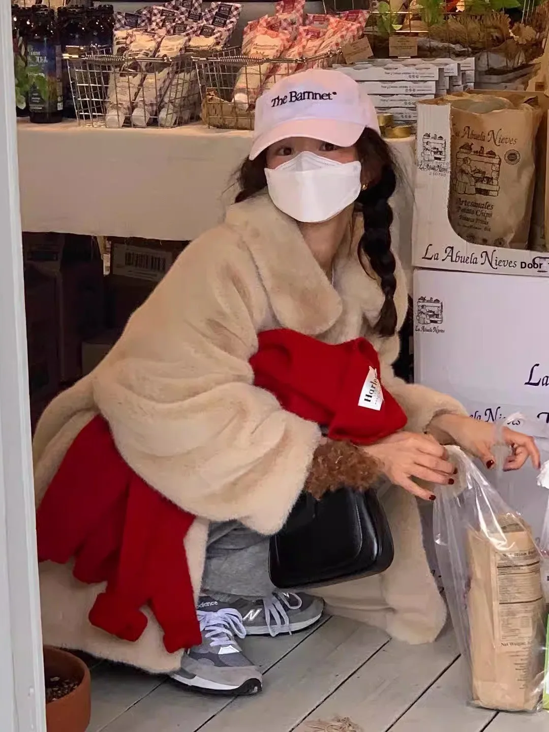 East Gate Sle صديقة للبيئة الفراء الأبيض الدب Jaet المرأة فضفاضة لطيف طوق رقيق معطف تخفيف الرياح Thiened طويل S...