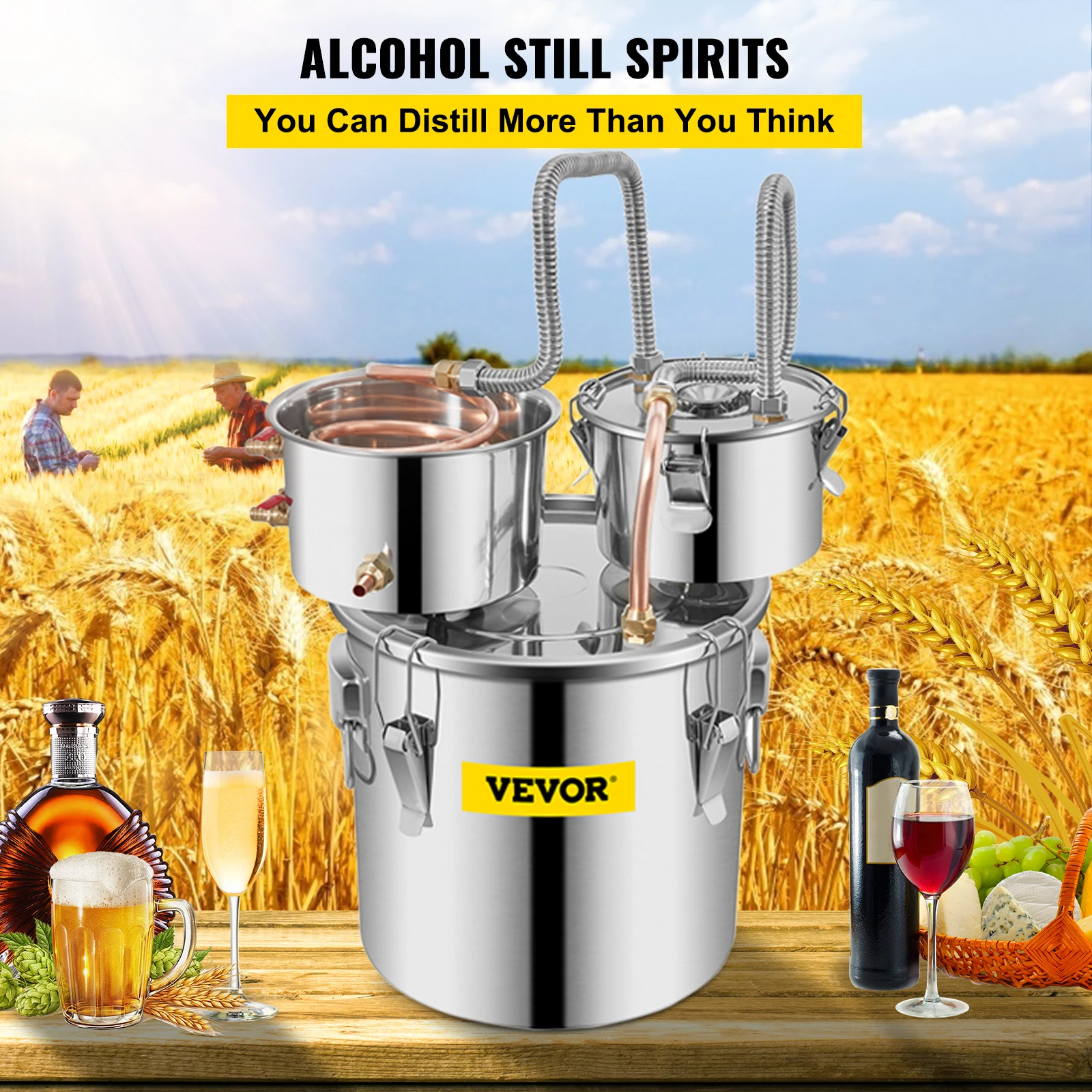 VEVOR 12L 20L 30L Alcohol Distiller Machine Beer Brewing Equipment DIY Wine Moonshine Apparatus Dispenser Kit for Home Appliance