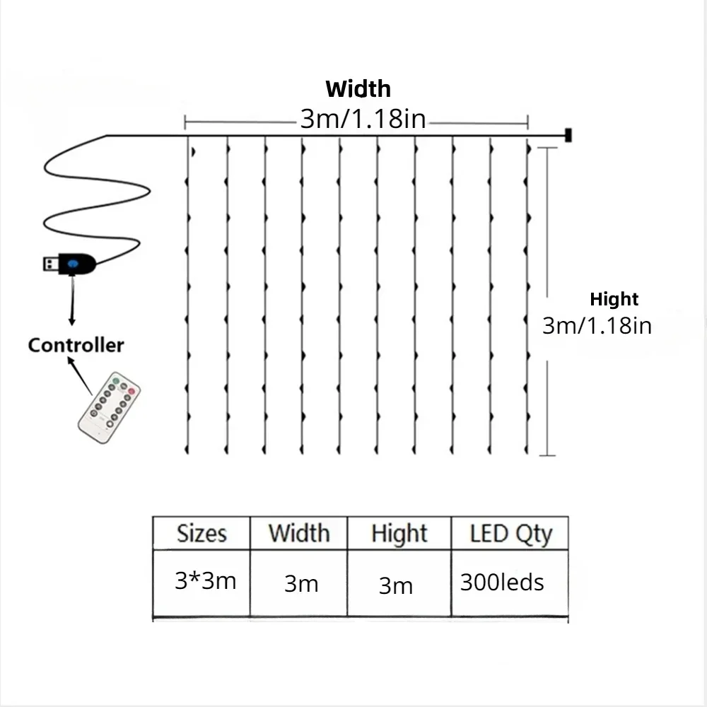 عيد الميلاد الستار شنقا ضوء USB 3 * 3M مصباح ليد سلسلة شلال الجنية مصباح التحكم عن بعد جو احتفالي إضاءة زينة