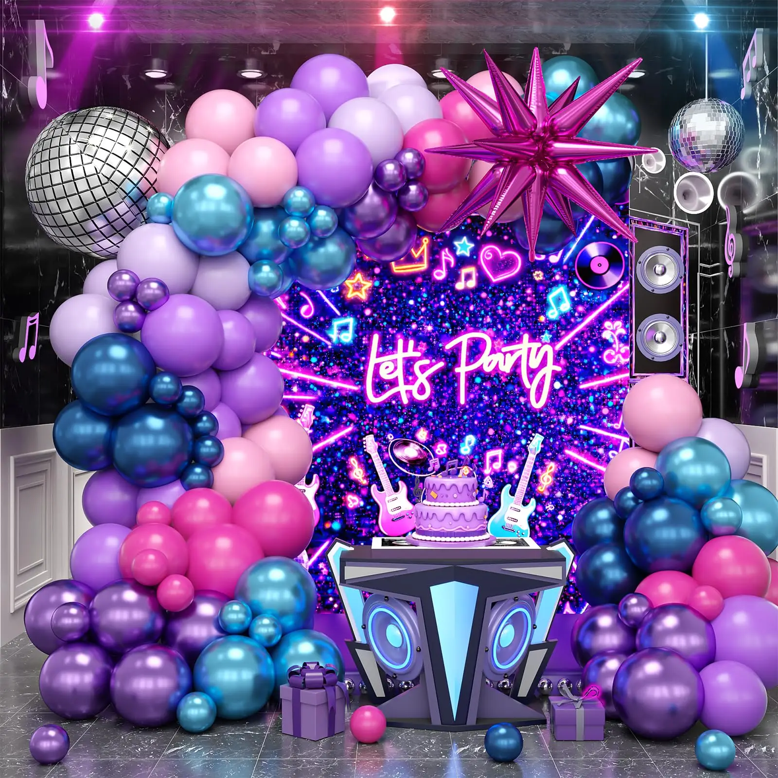 104Pcs Hot Pink Purple Latex Balloons Garland Arch Kit Indoor and Outdoor Decorat Wedding Birthday Music Party Anniversary Decor