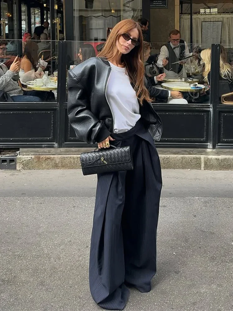 Women Stand Collar  Coat Double Zip Short Jacket Padded‑Shoulder Woolen Outerwear Street Style Jacket Baseball Uniform 2026