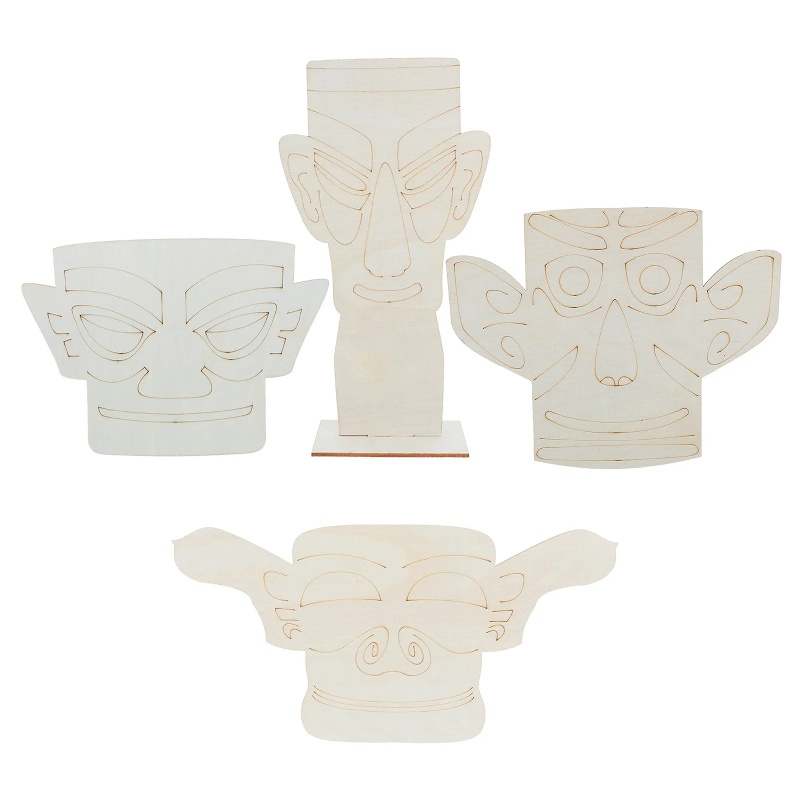 4pcs-sanxingdui-wooden-mask-cutouts-unfinished-diy-craft-paintable-cultural-historical-museum-souvenirs-vintage-wooden-mask