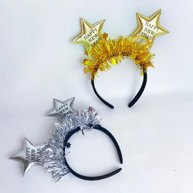 New Year's Five Pointed Star Bright Silk Hair Hoop HAPPYNEWYFAR Christmas Party New Year's Eve Performance Carnival Headband