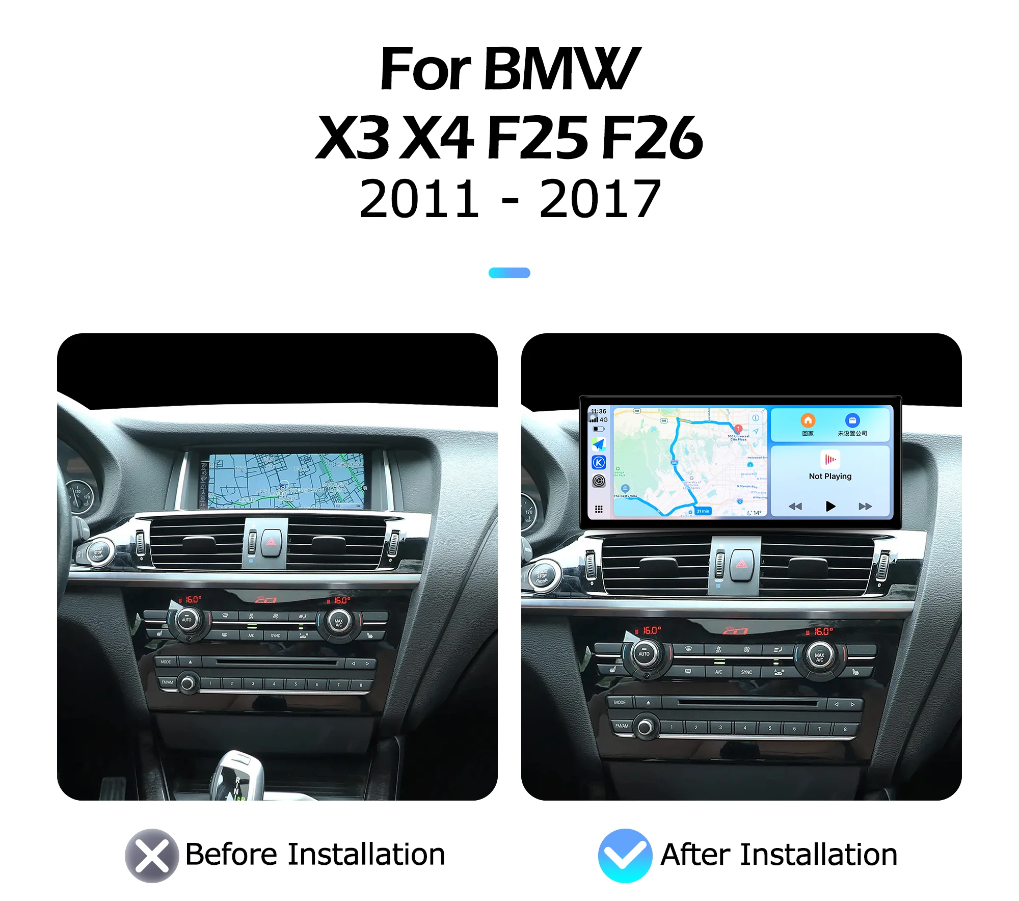 12.3 inch For BMW X3 X4 F25 F26 2011-2017 Lntelligent Multimedia Player GPS Android Auto Wireless Carplay Bluetooth WIFI 4G DSP