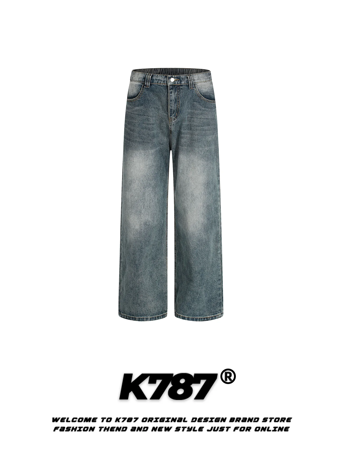 

Джинсы K787 в американском ретро-стиле, свободного кроя, с эффектом потертости, широкие прямые брюки для мужчин и женщин, повседневные прямые брюки.