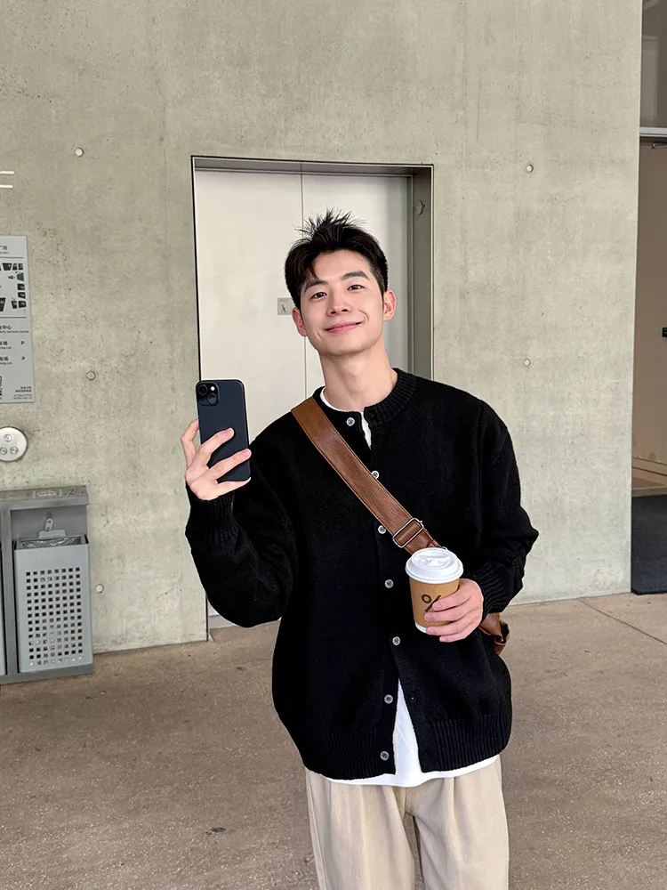 

Retro Japanese Sle Knitted Open Cardigan Sweater Loose Casual Loose Couple Lazy Sle Outerwear for Men And Women