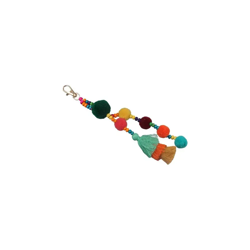 Boho Style Boho Style Hair Ball Tassel Keychain Colorful Tassel Boho Style Keychain Gradient Colors Pom Pom Boho Style Keyring