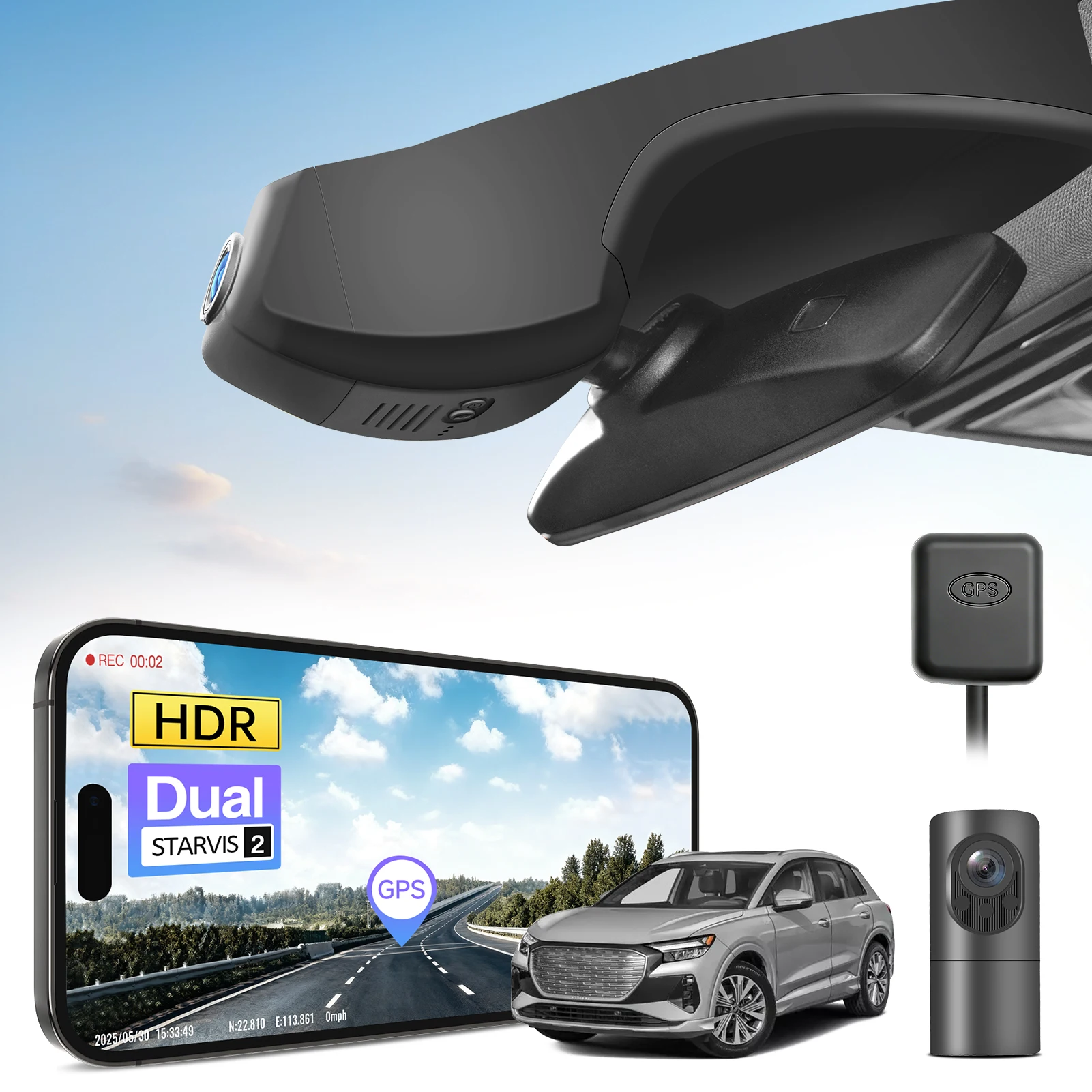 Câmera Veicular 4K STARVIS 2 IMX678 IMX675 para Audi Q4 e-tron 2022-2025 com WiFi e GPS via APP