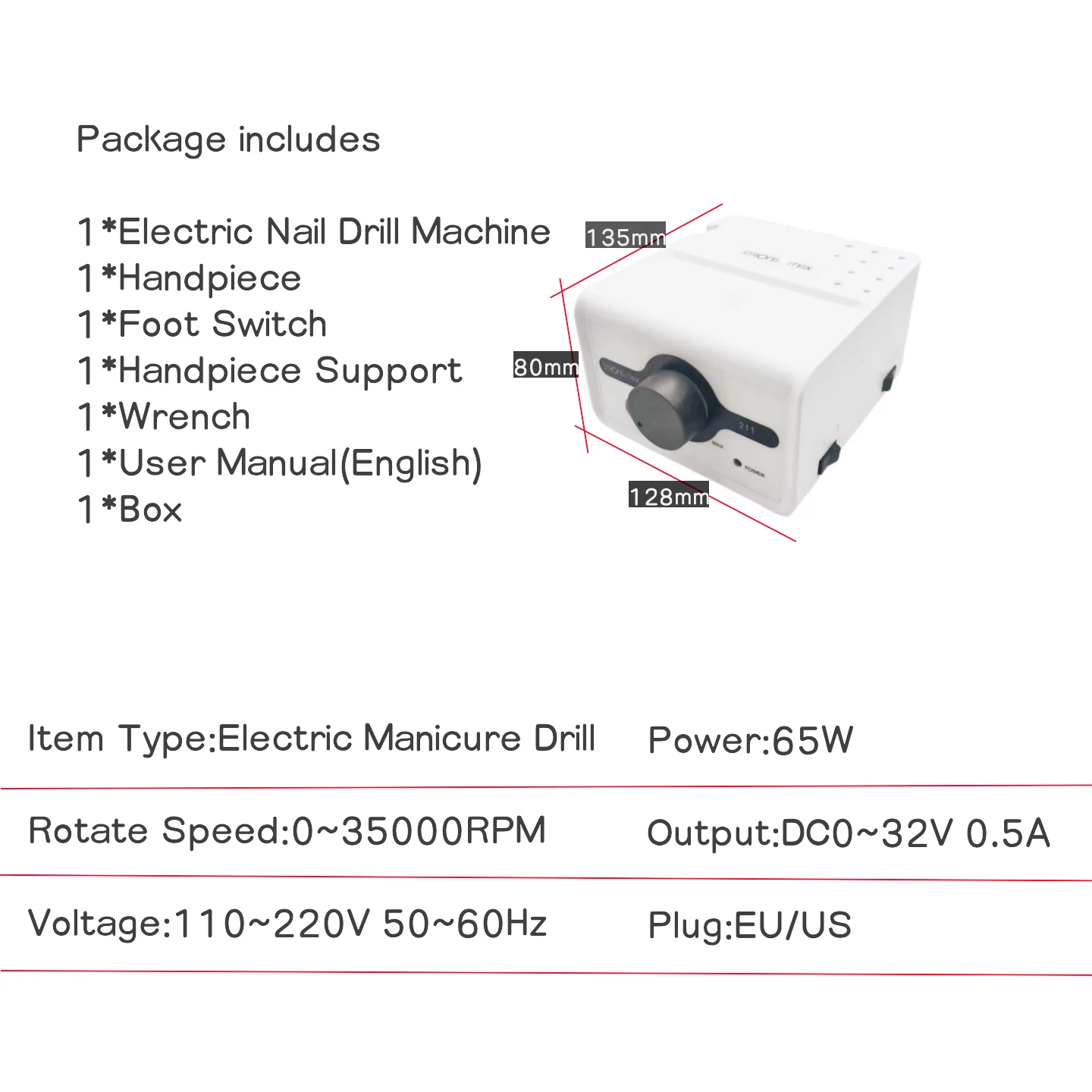 65W Strong Max 211 Electric Nail STRONG 210 45000RPM M45 SH37L High Quality Handpiece Nails Art Tool Pedicure Kit Nail File Set