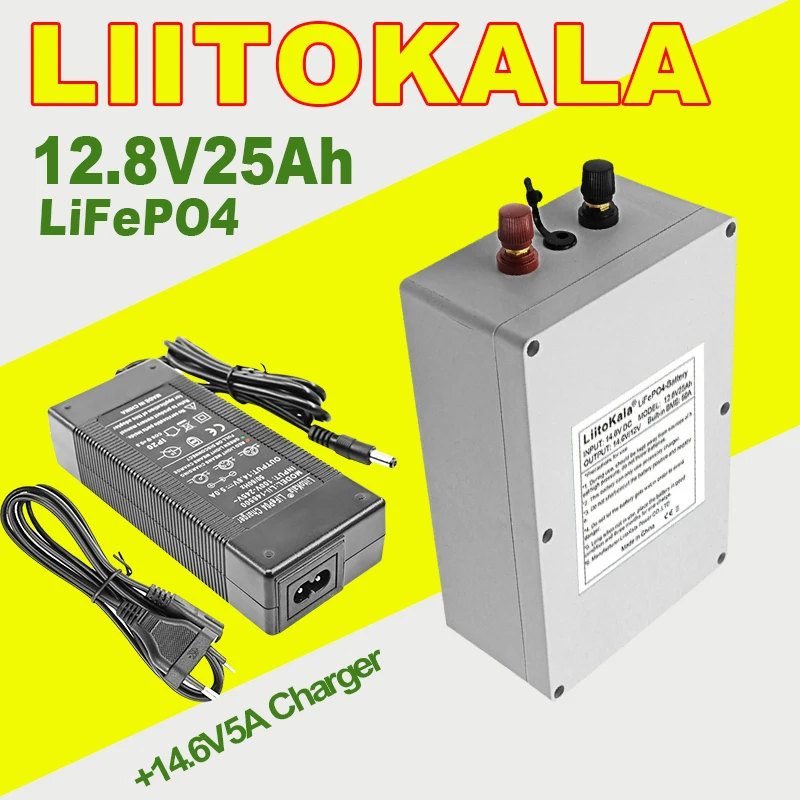 

LiitoKala 12V 25Ah LiFePO4 Battery Pack Built-in 12.8V 50A BMS For Golf Backup Power Solar Energy +5A EU/US Charger