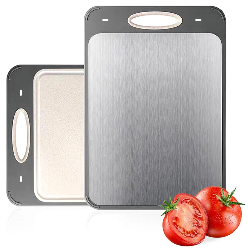 Double sided stainless steel cutting board wheat grass cutting board for meat vegetables and fruits easy to handle kitchen tools