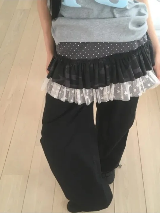 Dongda Gate Y2K Japanese Light Sensation Polka Dot Star Lace Splicing Cake f Skirt Women's Spring Summer Autumn Winter Fas...