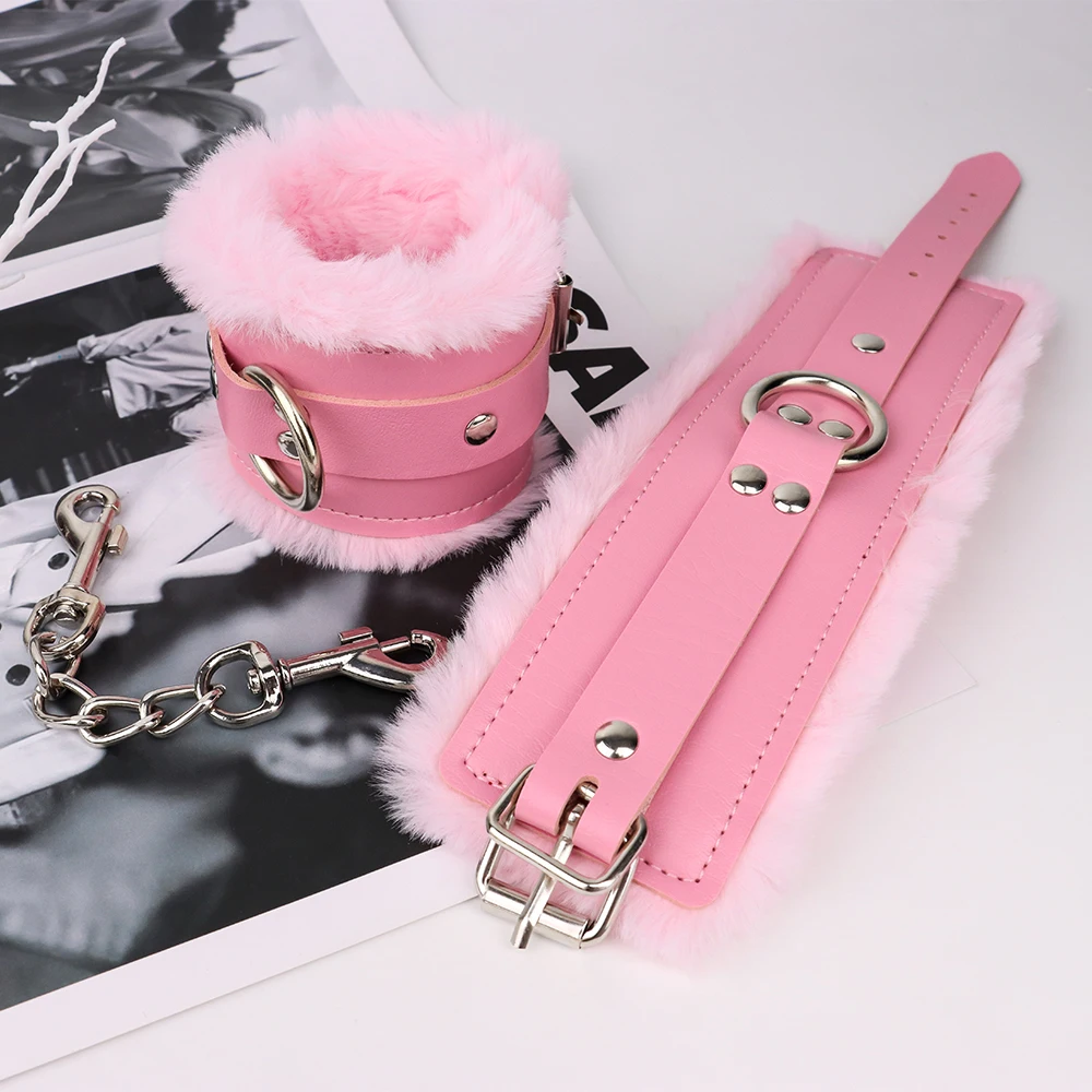 Bondage Handcuffs Soft Furry Wrist Cuffs Bondage Restraints SM Toys Pink Fuzzy Hand Cuffs for Adults Games