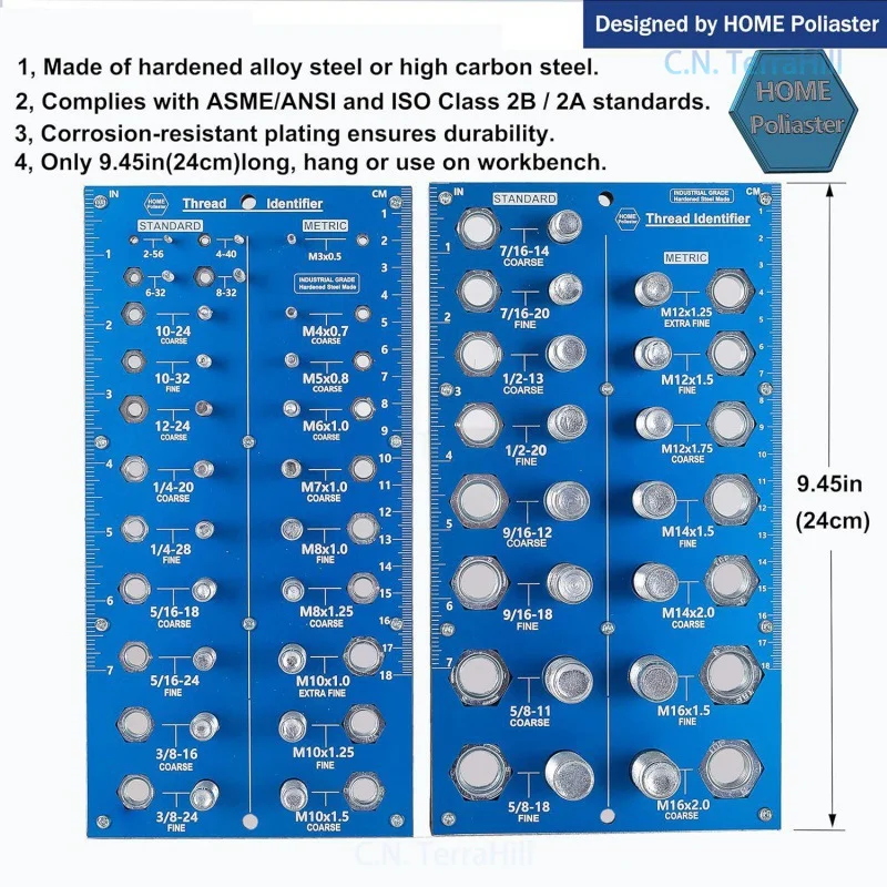2-in-1 Thread Gauge 38-Hole Screw Checker Blue Thread Pitch Measuring Tool