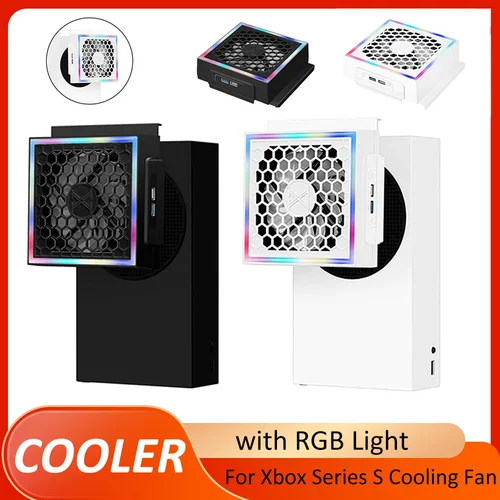 Imagen 1 del producto Ventilador de refrigeración RGB para consola Xbox Series S, 3 velocidades, 5V, 2,4a, con 2 puertos USB, 7 modos de iluminación, accesorios de juego para Xbox Series S
