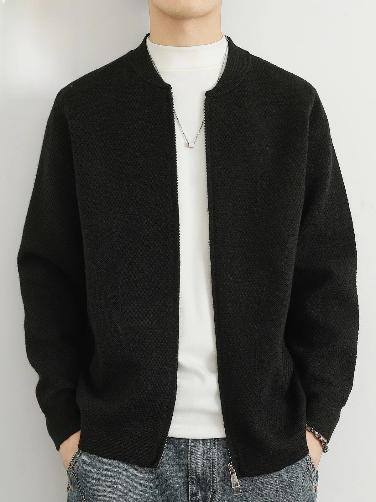 

Spring Thiened Knitted Open Cardigan Jaet Men's Sweater Loose Casual Baseball Collar Jaet Youth Faion Sle