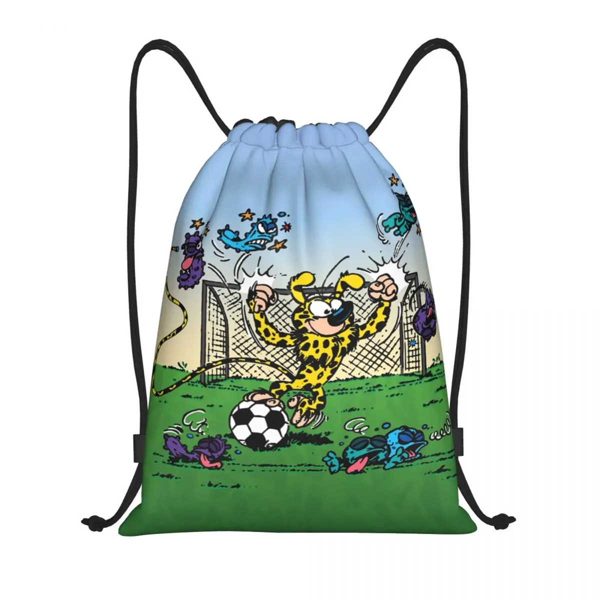 

Изготовленная на заказ футбольная сумка на шнурке Marsupilami для мужчин и женщин, легкий бельгийский анимационный спортивный рюкзак в стиле манга для хранения в тренажерном зале