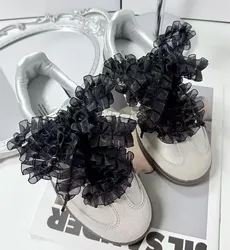 Ruffle Edge Organza Frills Shoelaces Bowknot Sneaker Black Sport Shoes White Shoes Laces DIY DE Training Shoes Laces