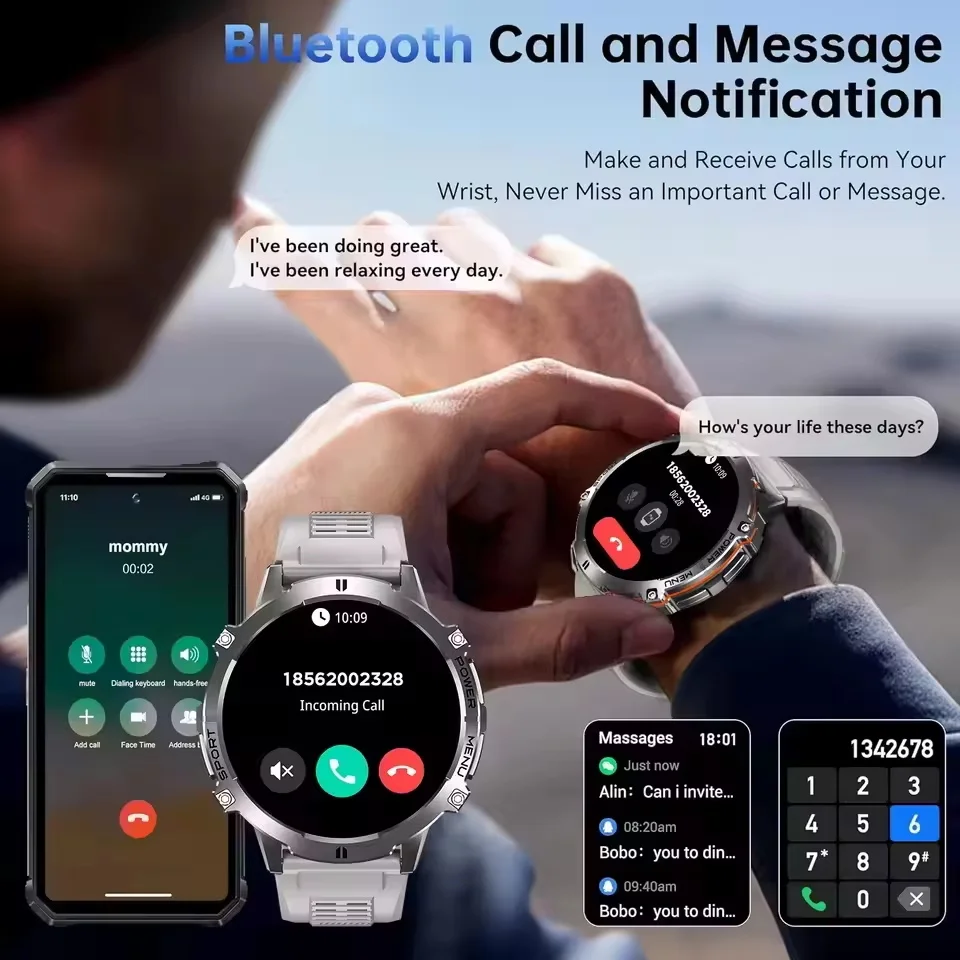 2025 جديد T-Rex3 1000mAh بطارية رياضية SmartWatch 1.73 "AMOLED شاشة 10ATM مقاوم للماء البوصلة مقياس الارتفاع سوار عسكري الرجال
