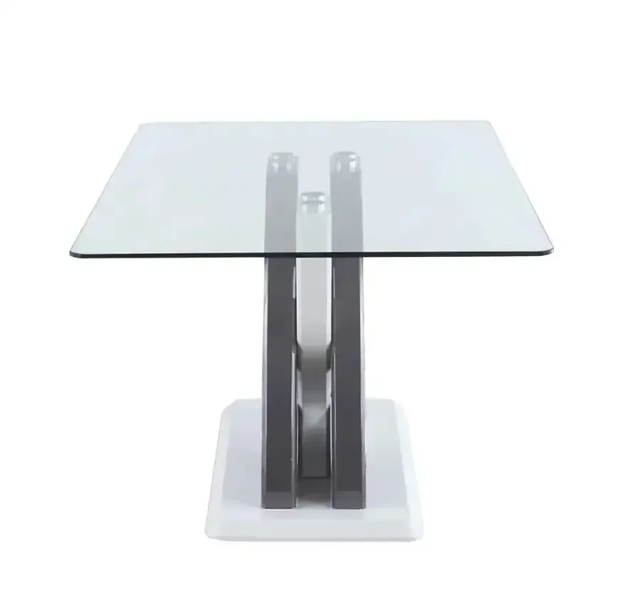 Modern Dining Table Rectangular Dining Table Clear Tempered Glass Top - Grey/White Base Living Room Furniture