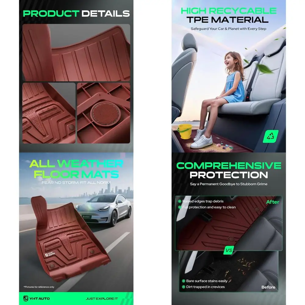 

Автомобильные всепогодные коврики, совместимые с Tesla Model 3 2021-2023, автомобильные коврики, индивидуальные напольные вкладыши из ТПЭ спереди и сзади, море