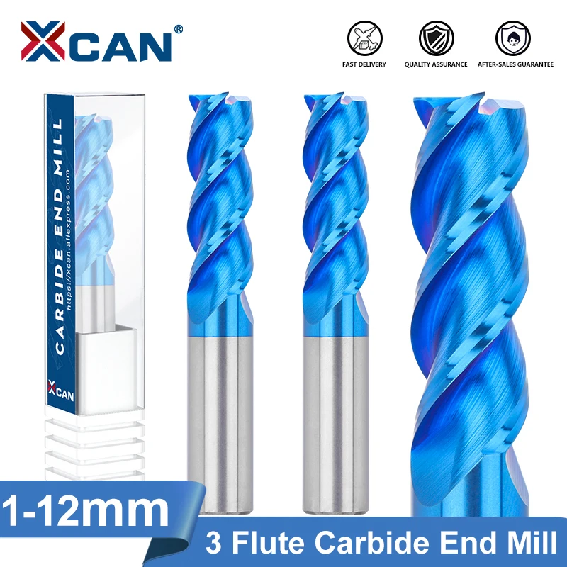 

XCAN Milling Cutter Aluminum Cutter CNC Machine Milling Bit 1-12mm Blue Coated 3 Flute Carbide End Mill Spiral Router Bit