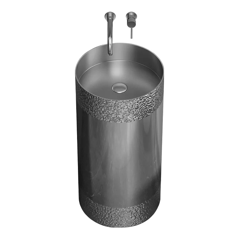 

Stainless steel integrated new Chinese antique washbasin washbasin square floor bathroom column washbasin basin