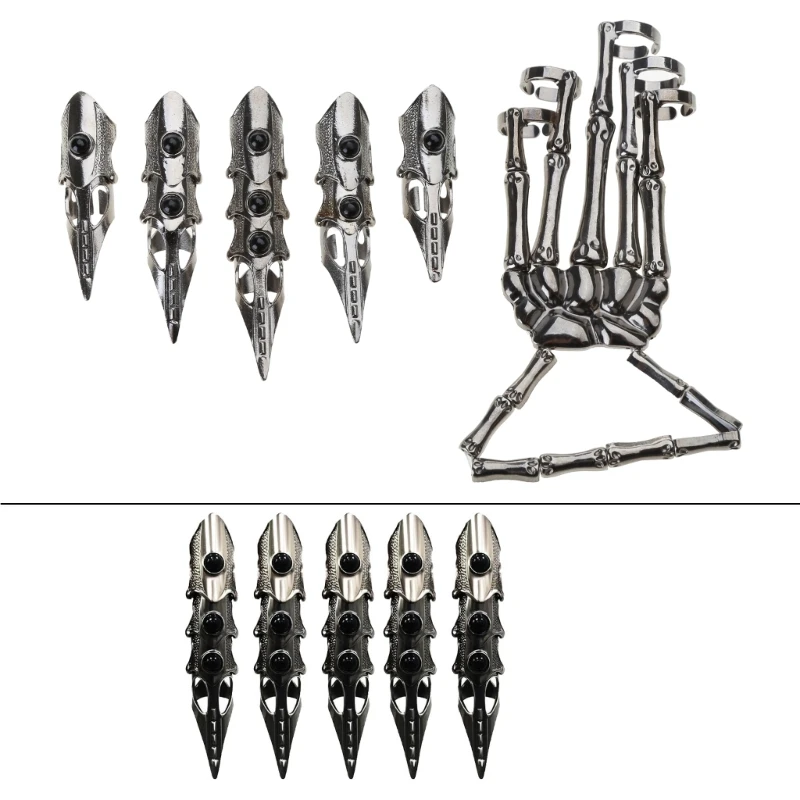 Futuristic Robot Hand Glove Finger Claw Skeleton Full Finger Rings Alloy Material Suitable for Cosplay and Photography