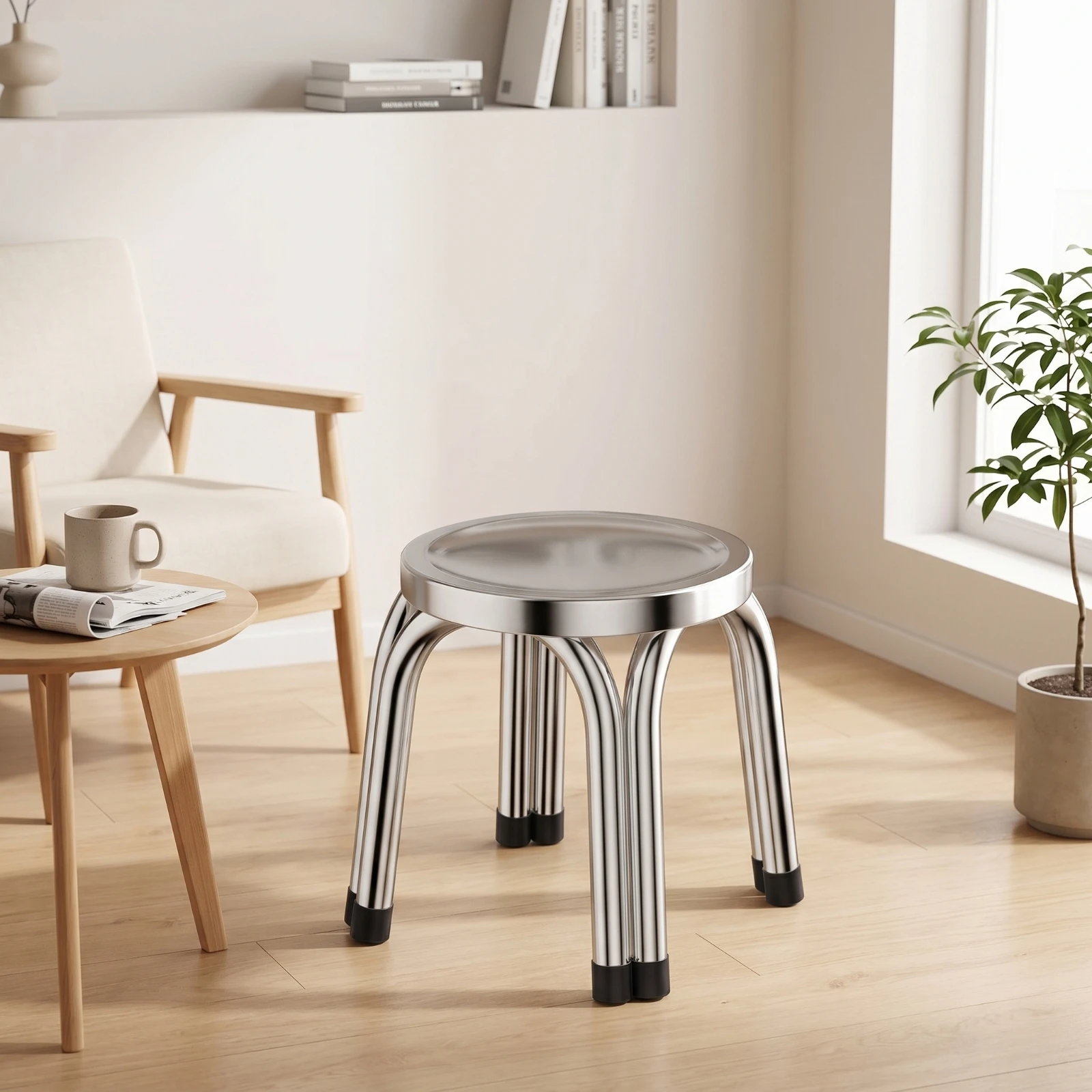 Stool with Padded Seat Compact Round Stool Furniture Sturdy Anti-Slip for Kitchen, Dining Room
