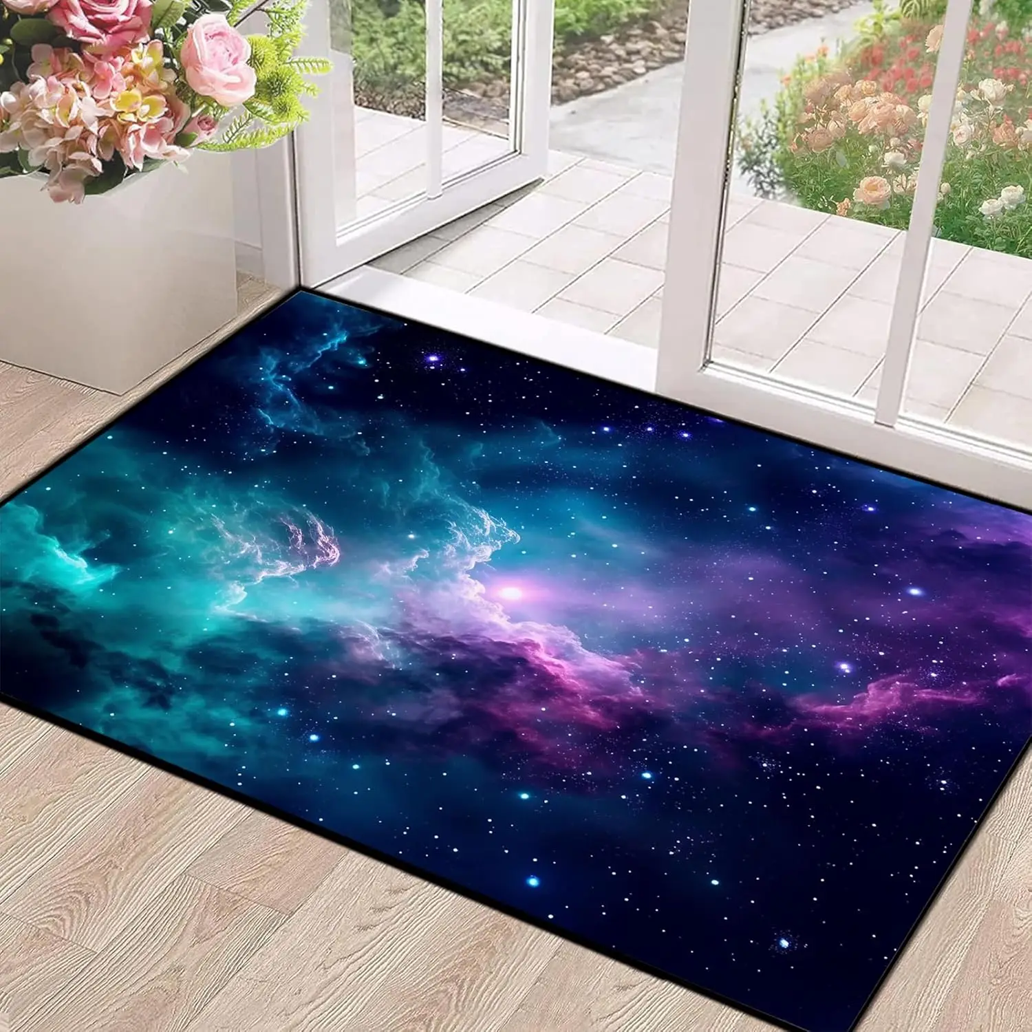 Galaxy Area Rug Dark Blue Outer Space Starry Sky Carpets for Kids Bedroom Living Room Glitter Throw Rugs Floor Mat,,Dark Blue