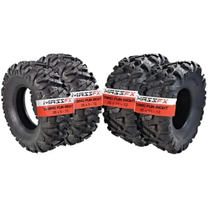 26x9-12 + 26x11-12 ATV Tire Combo — 6-Ply Bias Construction • 0.5 Inch Non-Directional Tread Depth • Reinforced Sidewall Lug Des
