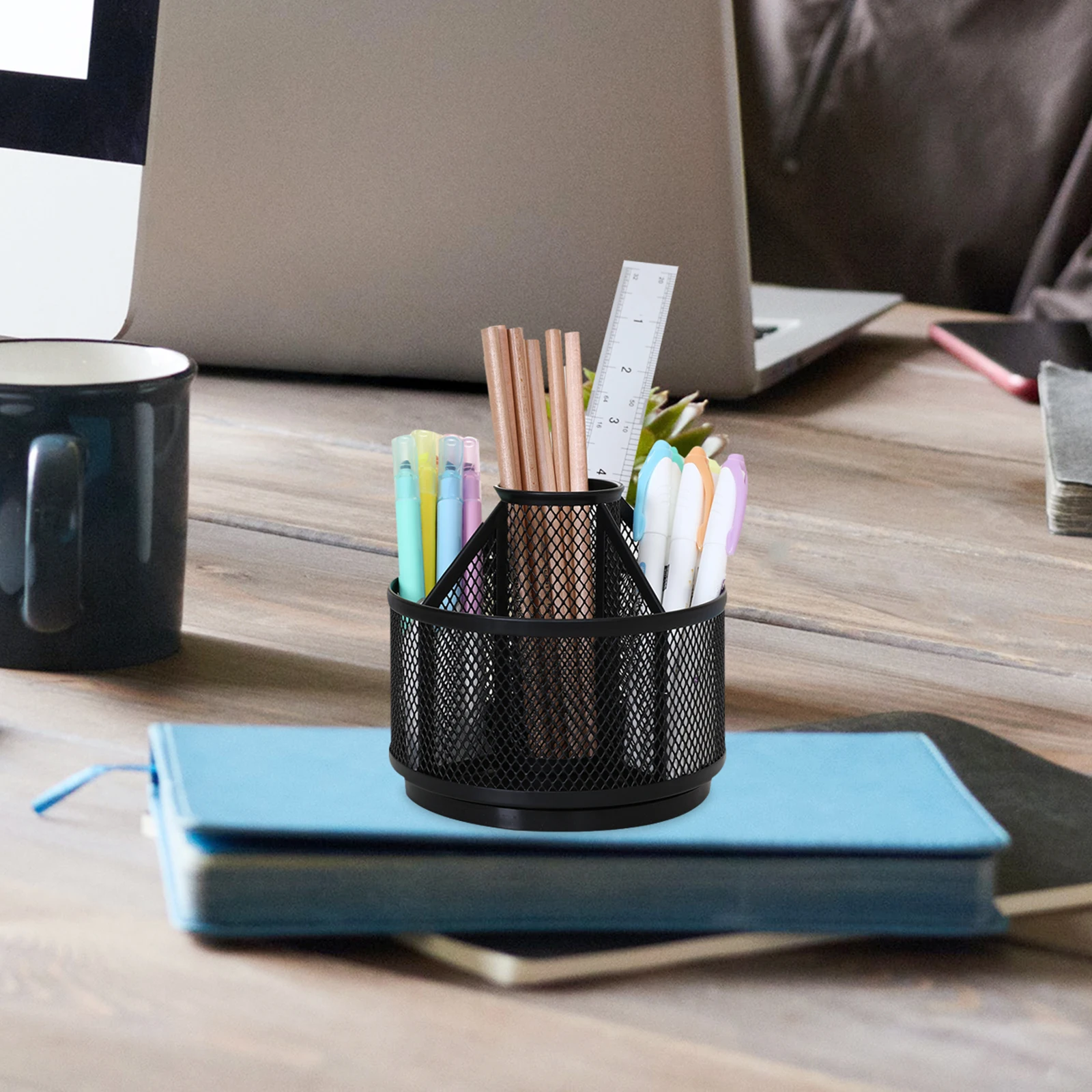 

Rotating Pen Metal 360 Degree Rotary Pen Holder Desk ganizer Large Size Storage Box For Pens Markers Brushes Black Color