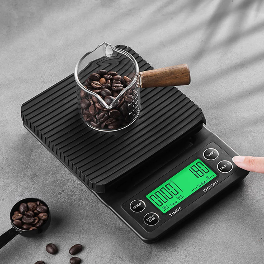 0.1g/3000g Kitchen Timer Scale with Anti-slip Tray LCD Digital Food Coffee High Precision Balance Weight Scale for Baking Cook