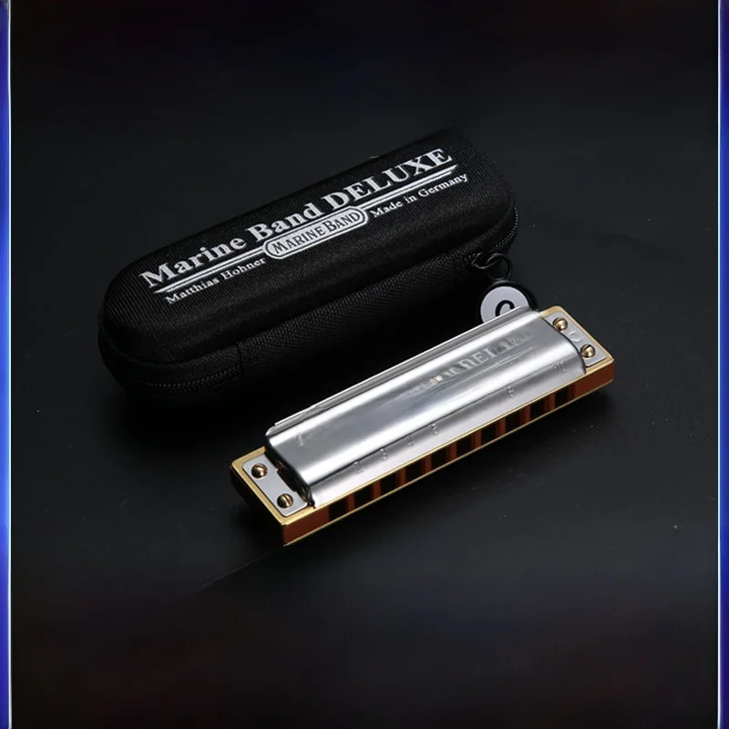 Original Hohner 0-Hole Profional Blues Harmonica Marine Band 896 Luxury Edition MBD Brass Covered Wooden Tone Hole