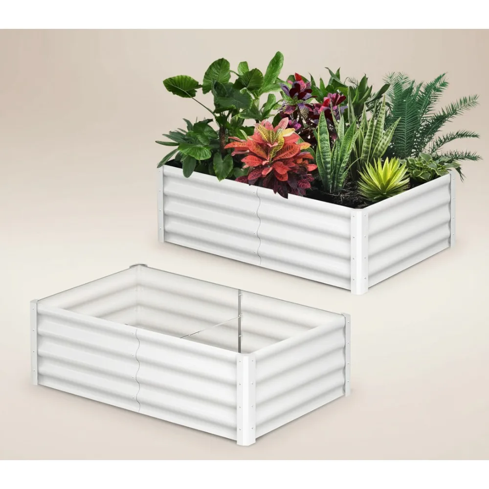 

2 Pcs 6x3x1FT Galvanized Raised Garden Bed with Open Base, Safety Edge & Support Poles for Outdoor Planting