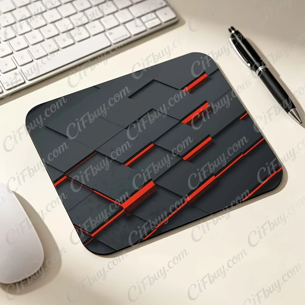 CIFbuy Mouse Pad Small Black Red 3D Cube Full Print Cool Tech Geometric Splice Smooth Cursor Precise Tracking Non-Slip Wear-Resi