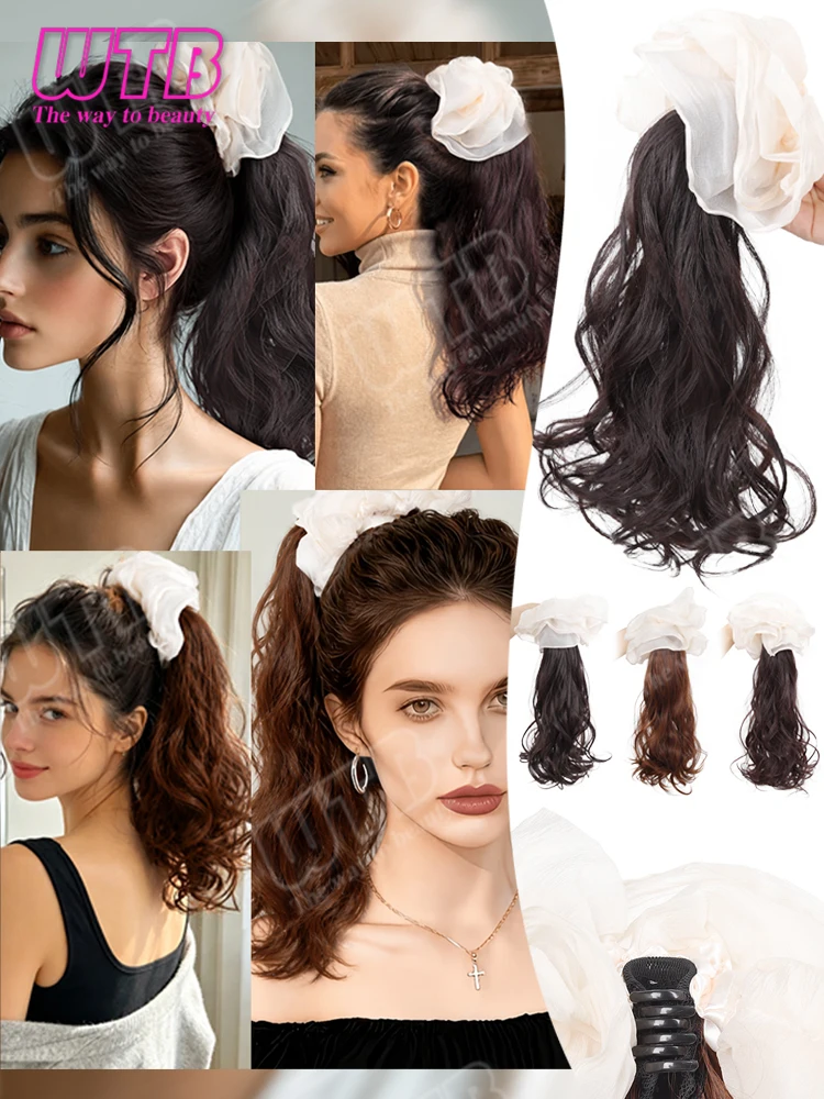 White Hair Tie/Hair Accessory Synthetic Curly Ponytail Wig with Small Clips Ponytail Wig Suitable for Women's Daily Activities
