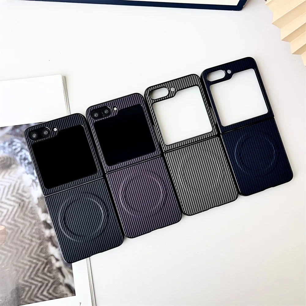 Etui na telefon Samsung Z Flip 6 5 4 3 5G Pokrowiec ochronny z włókna węglowego Magsafe Magnetyczne ładowanie bezprzewodowe Luksusowe skórzane składane