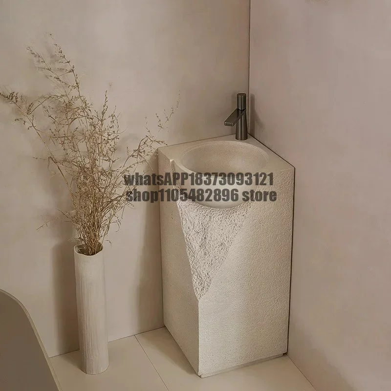 Floor-to-ceiling integrated art wash basin  Wabi Sand Cream Wind Designer Pillar Basin