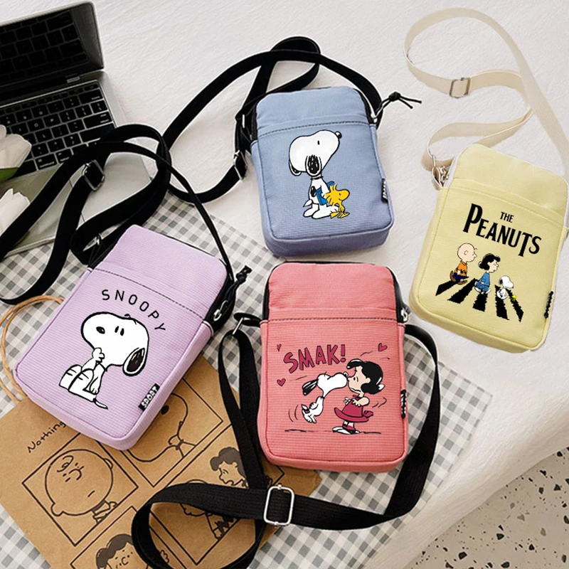 

Snoopys Shoulder Bags Boy Girl Cartoon Anime Crossbody Bag Man Woman Fashion Large Capacity Square Bag Phone Pouch Birthday Gift