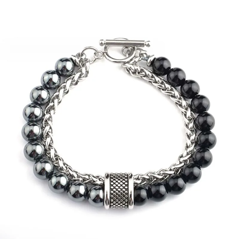 

1 Piece Simple Temperament Black Beaded Chain with Natural Stone Beaded Chain Bracelets MEN'S FASHION Items Holiday Travel Gift