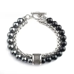 1 Piece Simple Temperament Black Beaded Chain with Natural Stone Beaded Chain Bracelets MEN'S FASHION Items Holiday Travel Gift