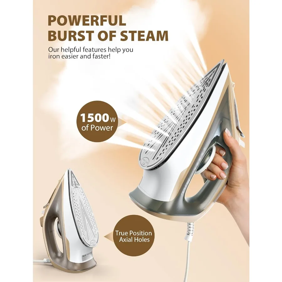 Plancha de vapor de 1500W para ropa con tanque de agua de 11,84 oz, suela de cerámica de calentamiento rápido de 15 segundos, goteo, apagado automático, ráfaga de vapor