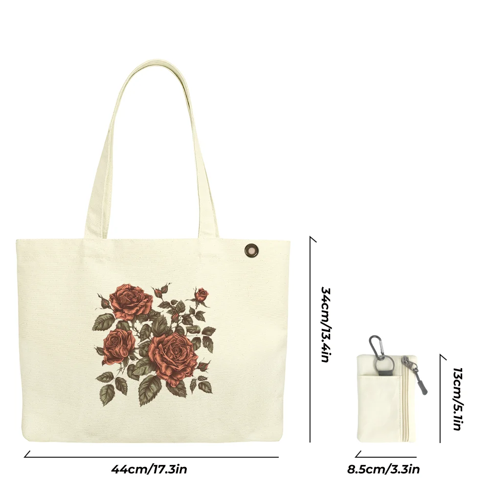 

Printed Tote Bag, Canvas Large Capacity Shoulder Bag with Mini Coin Purse, Handbag for School, Shopping ,Daily Commute