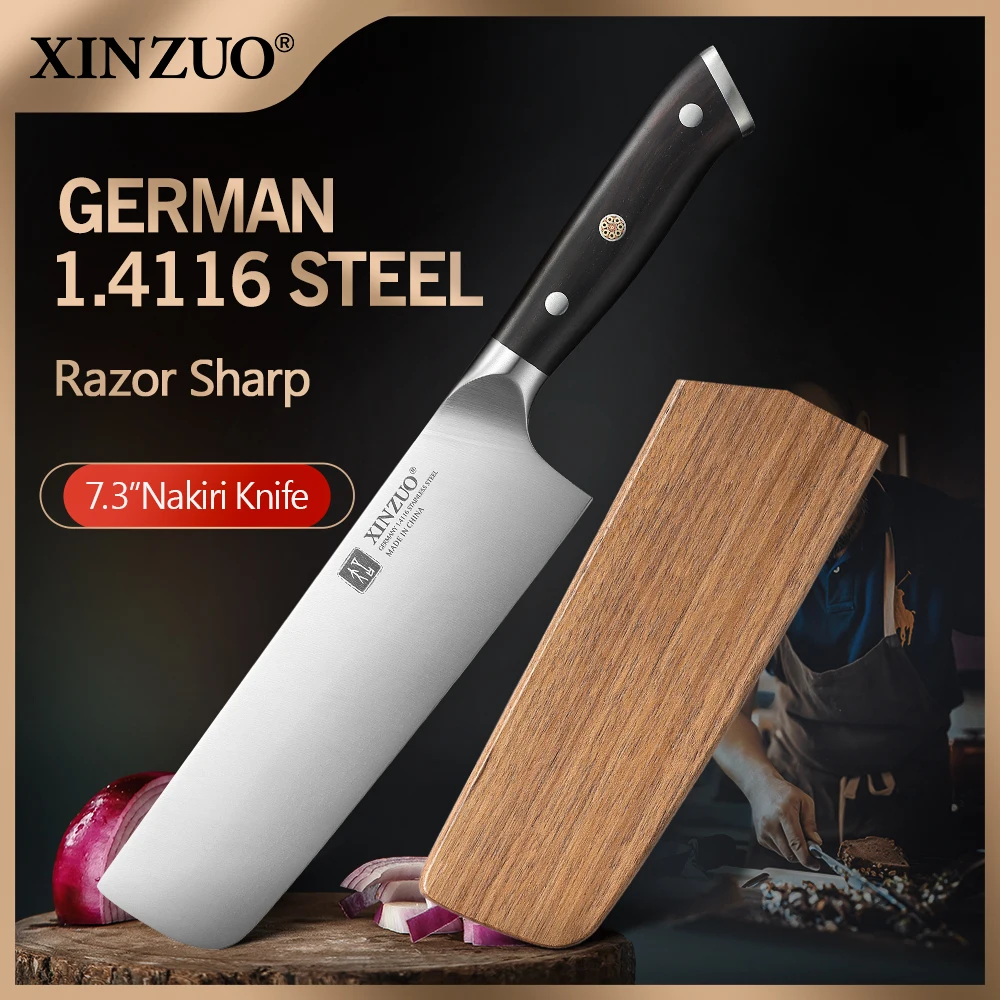 XINZUO 7.28 Inches Nakiri Knife With Ergonomic Ebony Wood Handle Classic Design For Comfortable Vegetable Preparation