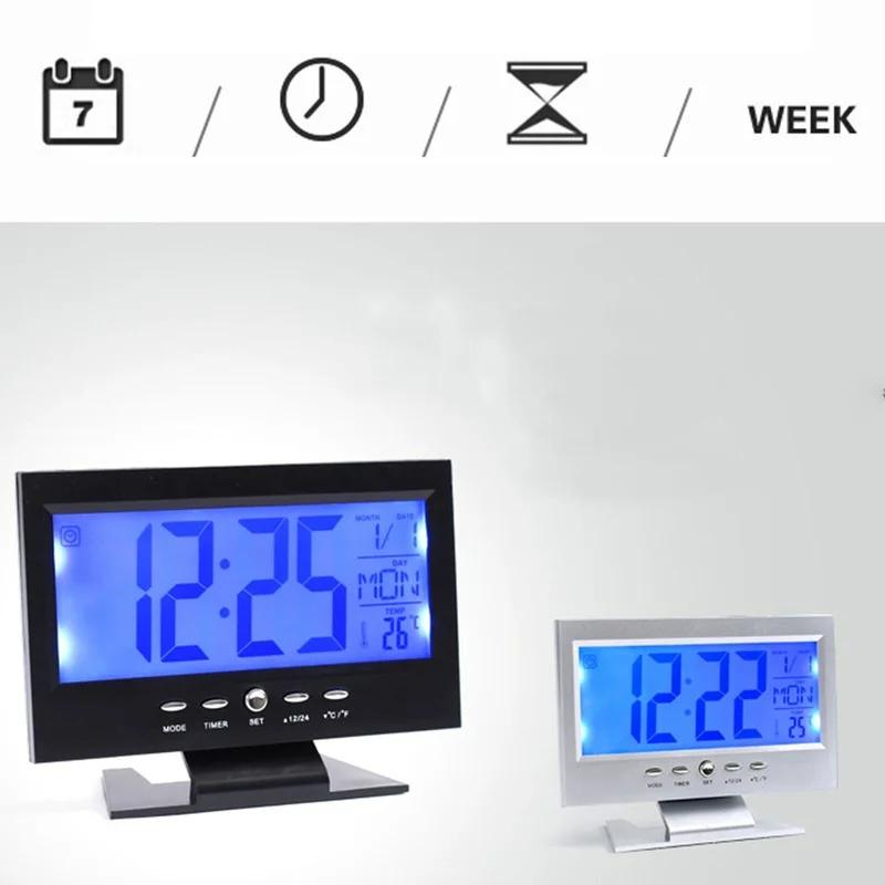 Electronic Desktop Clocks 8\'\' LCD Dementia Digital Calendar Day Clock Large Letter Year/Month/Week/Day Alarm Clock Watch Table