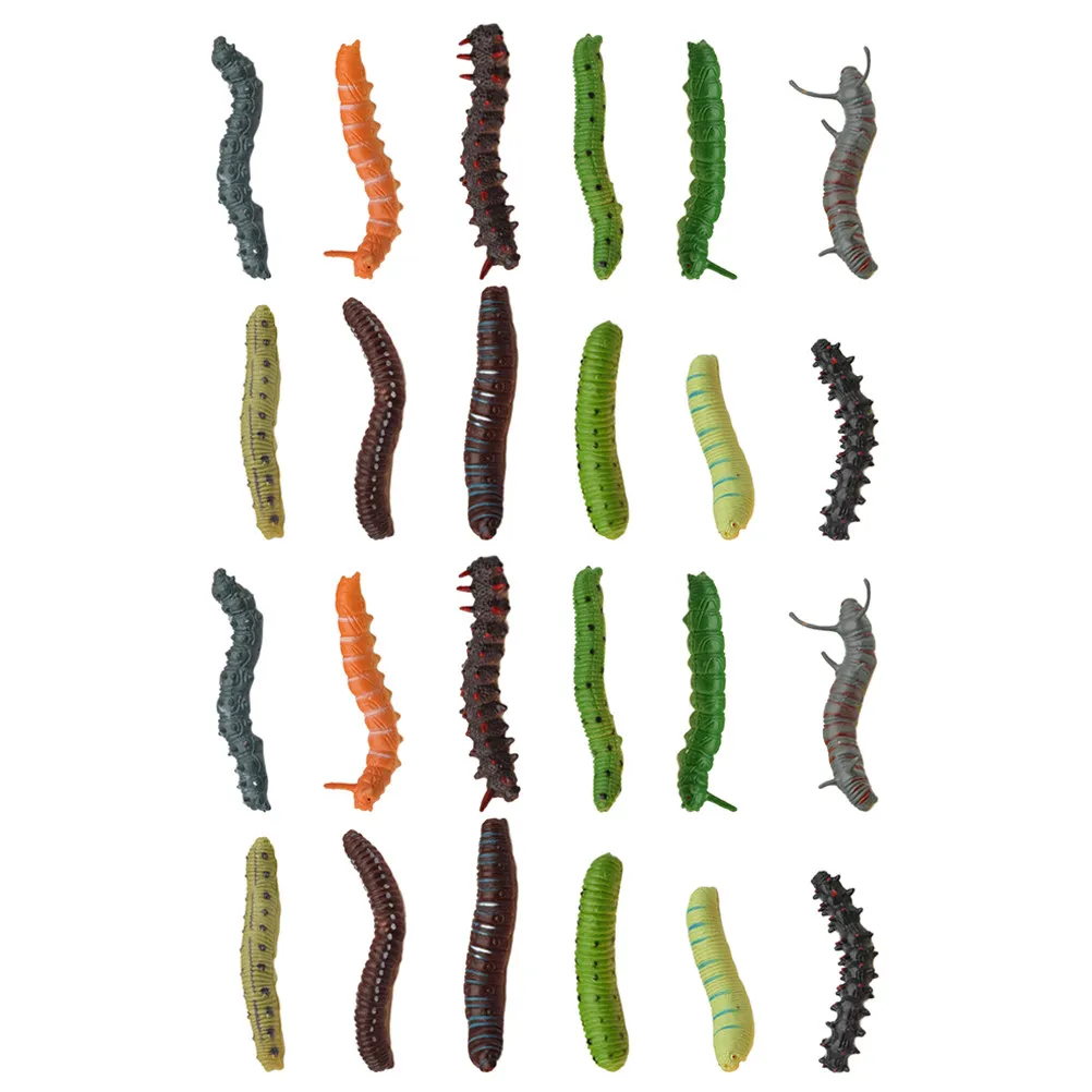 Caterpillar Figurine Toy 24Pcs Early Learning Insect Model Realistic Fake Caterpillars for Decorative Use Random Design