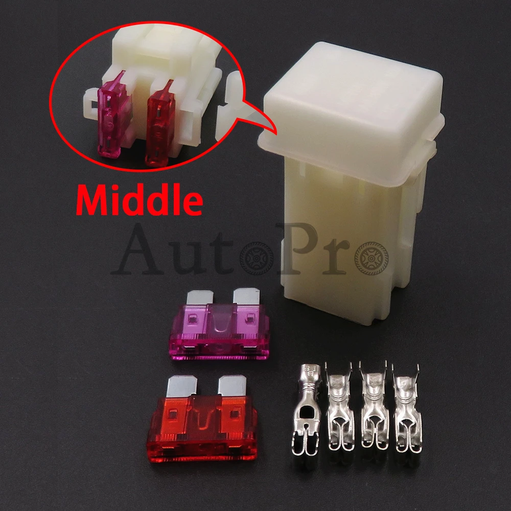 

1 Set 2Ways Medium AC Assembly Auto Insurance Wire Socket White Standard Fuse Box Middle Car Fuse Holder with Terminal