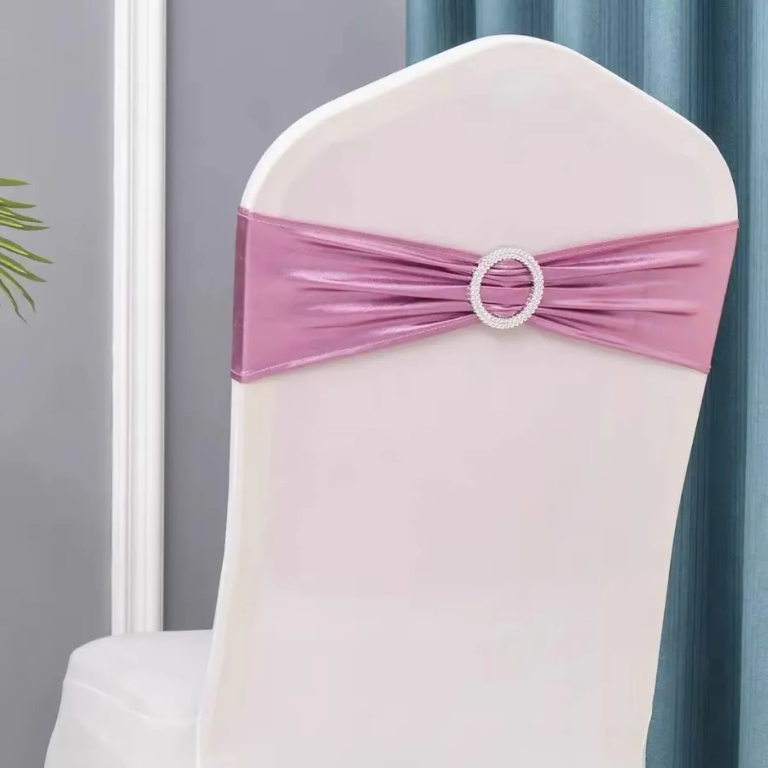 10pcs Metallic Spandex Chair Sashes Bands Stretch Chair Ties Bows  Wedding Banquet Party Event Chair Decoration Foot rest office